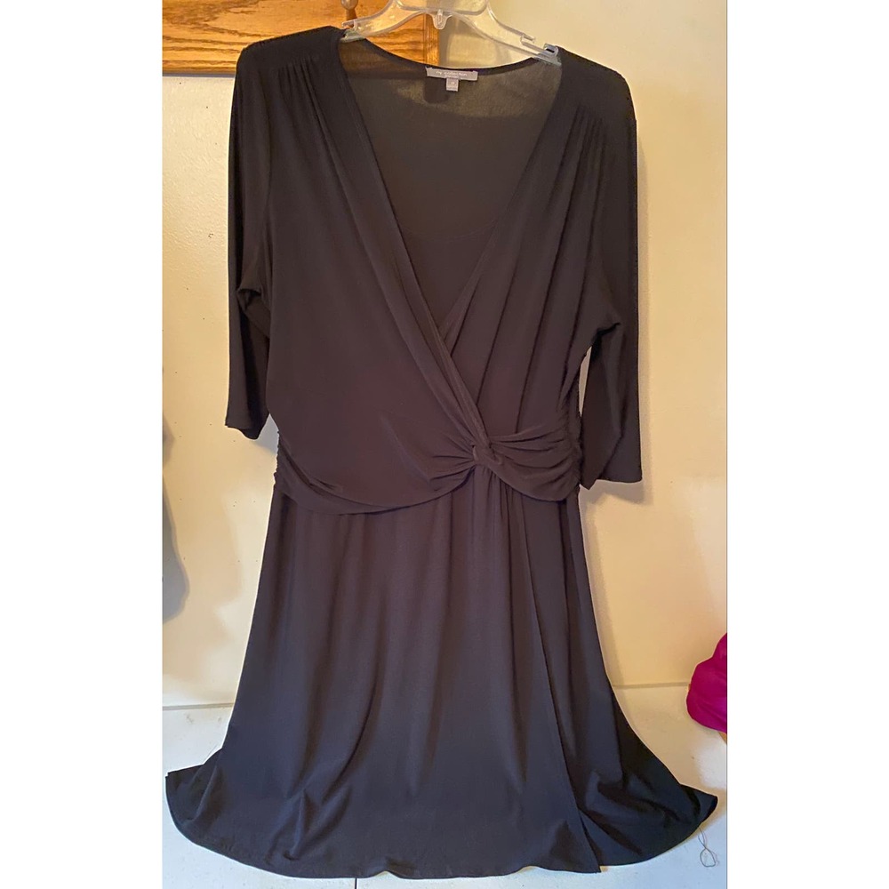 Womens NY Collection Black Faux Wrap Dress 2X EUC
